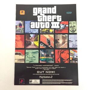 Grand Theft Auto III GTA 3 PlayStation 2 Print Ad Rockstar Game Room Decor Y2K